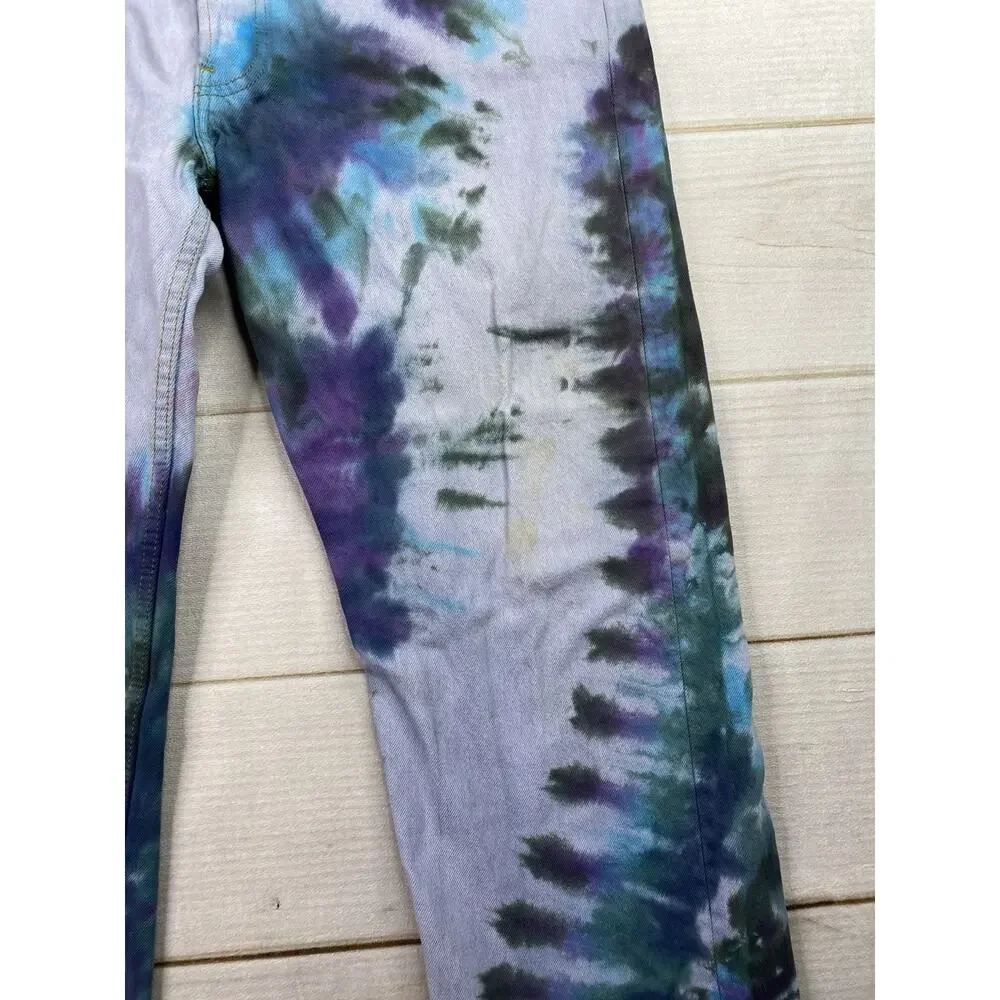 Vtg Levi’s 501 Jeans USA Made 38x34 UPCYCLED Tie Dye Distressed Button Fly 80 90